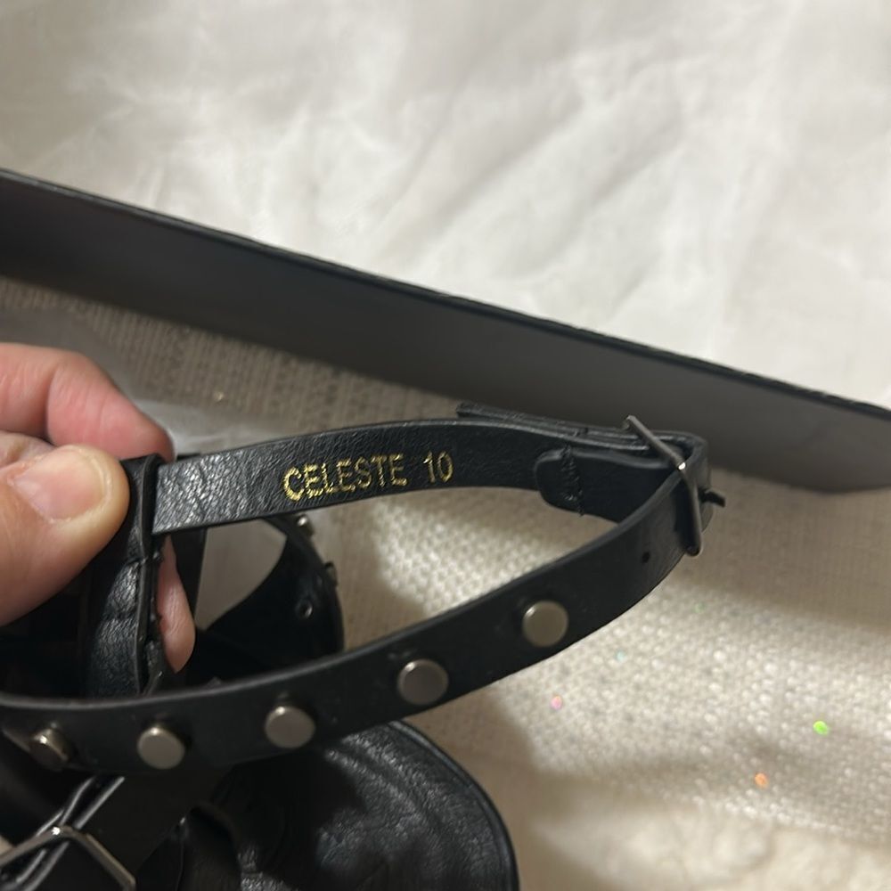 VICI 10 Celeste Black Metallic Studded Block Heel Strappy Multi Buckle Sandal - Picture 10 of 13
